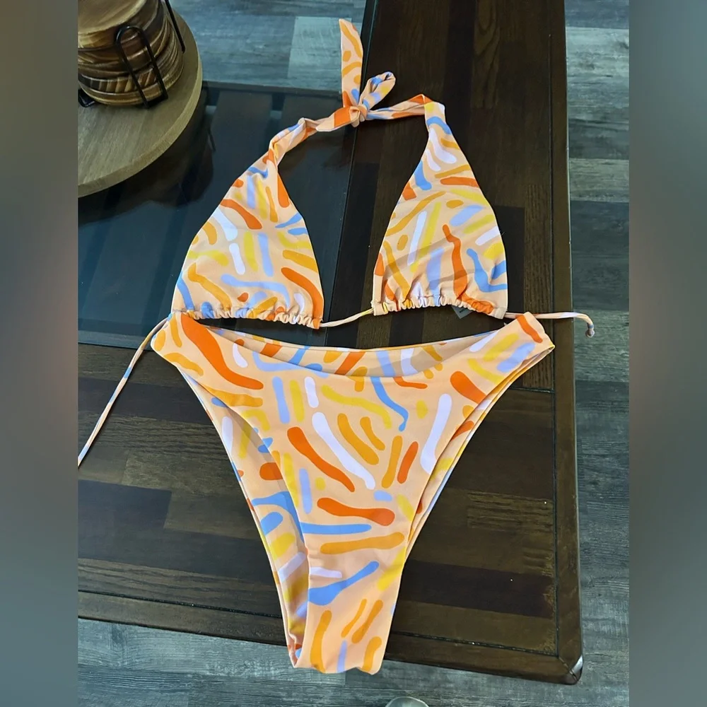 Aurielle Vibrant Orange and White Bikini Set - Picture 3 of 4